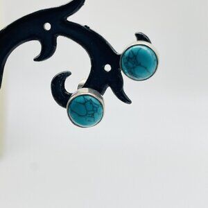 Vintage Faux Turquoise Stud Earrings Pierced Silver Tone Southwest Tribal